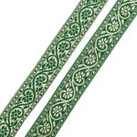 Лента (тесьма) жаккардовая 32.0 мм / 25±1 метров, с метанитом рис. 9819, зеленый/золото, С3104Г17
