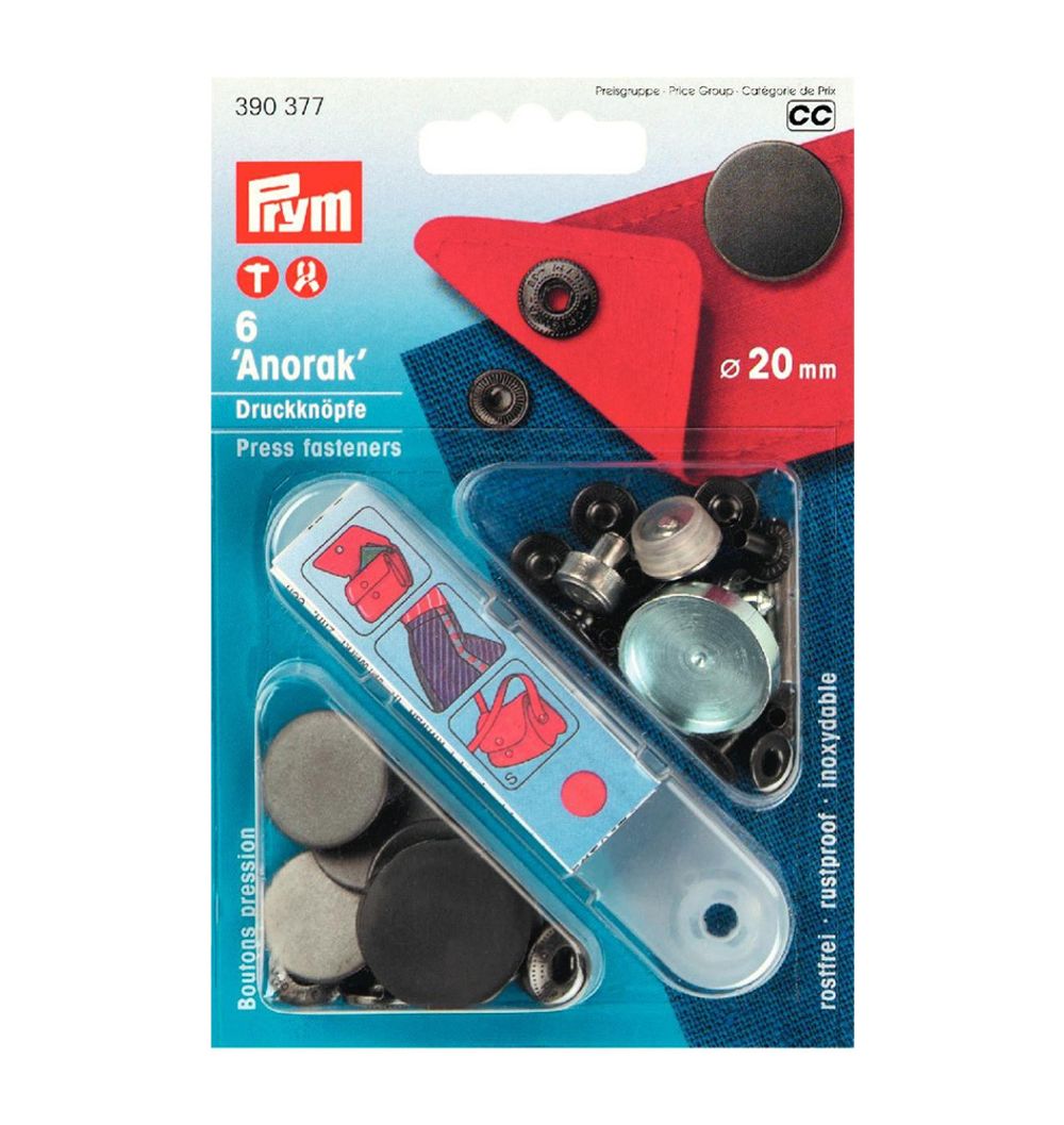 Кнопка Альфа (S-образная) ⌀20 мм, 6 шт, плоские латунь, черный матовый, Prym 390377