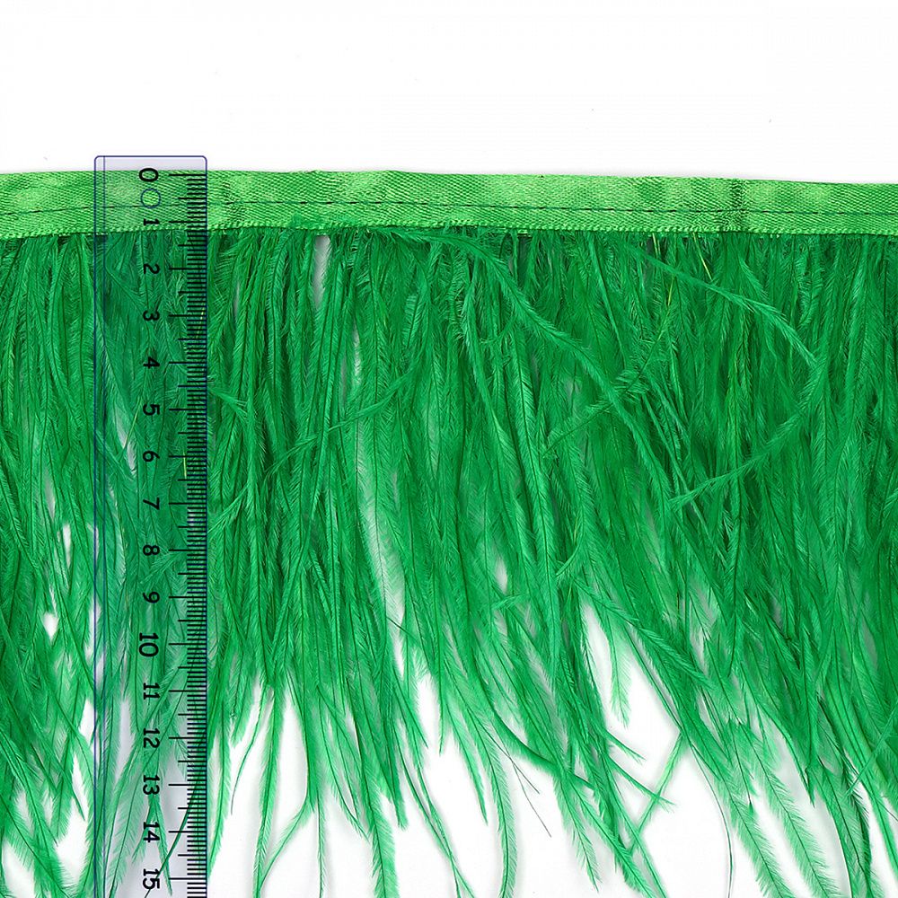 Перья на ленте Страус 15 см, FBY-15-025, цв. зеленый, 2м