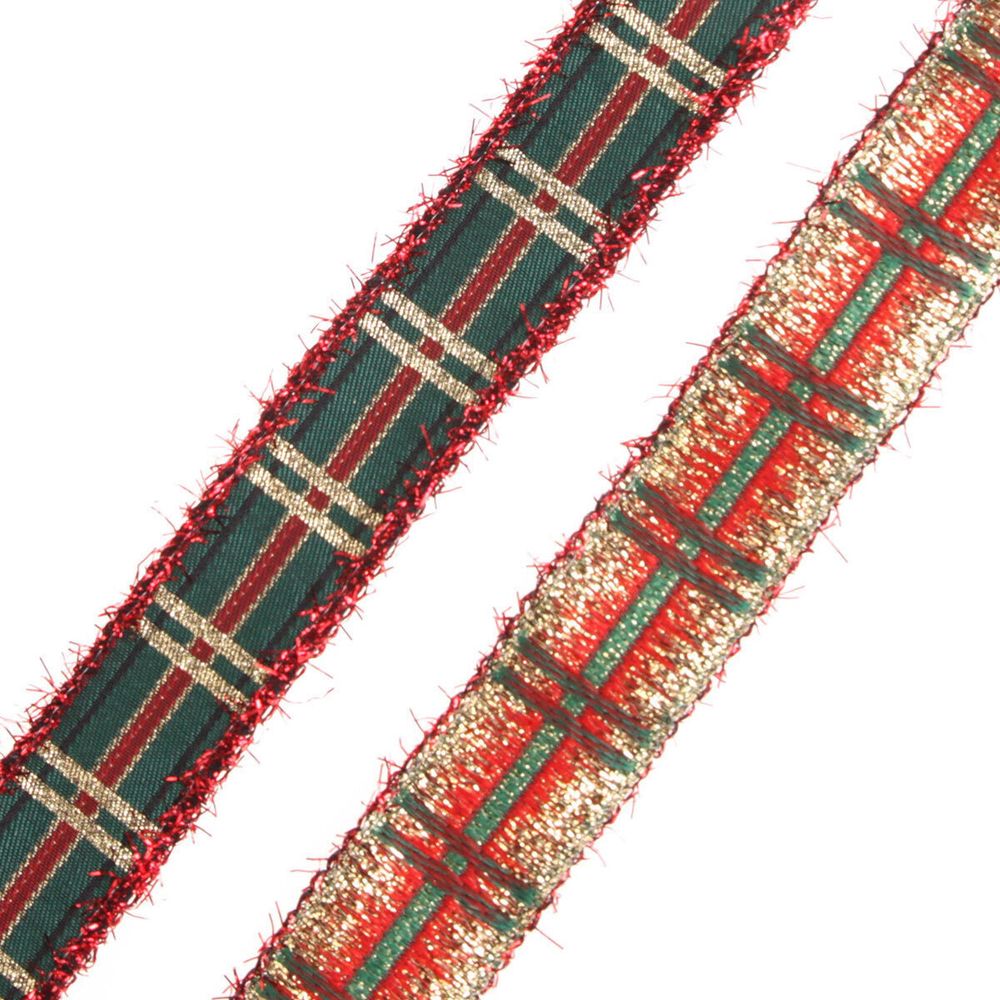 Лента (тесьма) жаккардовая 25.0 мм / 10±0.5 метров, Тартан с люрексом, 25136 SKL красный