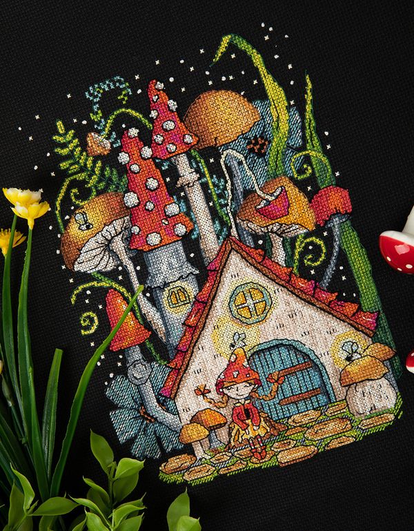 Набор для вышивания нитками Panna, Грибной домик, 24.5х19 см, Panna
