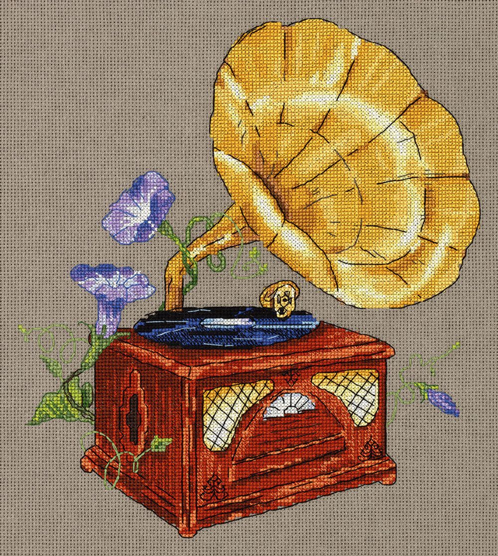 Набор для вышивания нитками Panna, Мелодия сада. Граммофон, 24х27 см