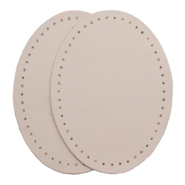 Заплатки пришивные из кожи, овал 6х8,2см с перфорацией, 2 шт, 100% кожа, 06 бежевый, 9114