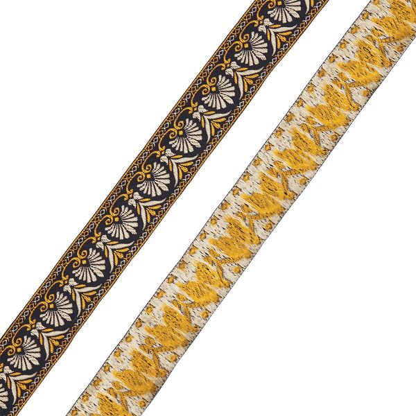 Лента (тесьма) жаккардовая 33.0 мм / 10±0.5 метров, черно-золотой, 3AR2681