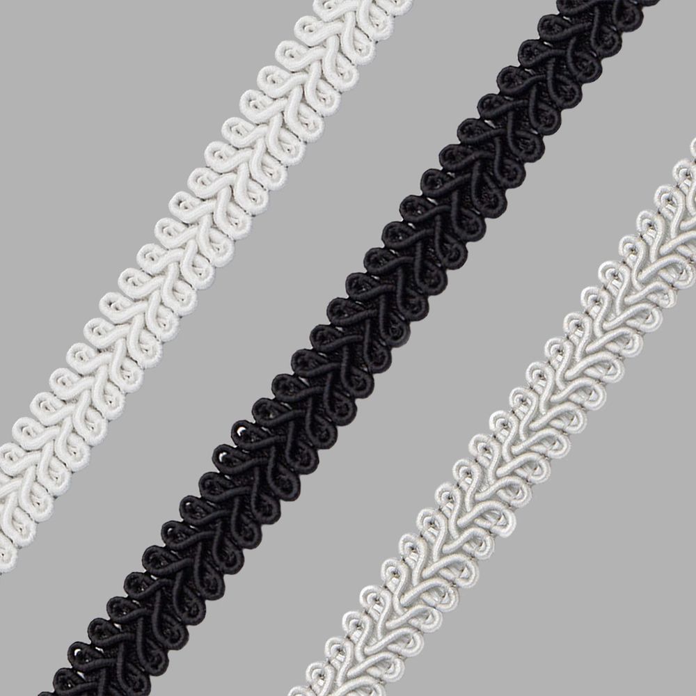 Тесьма отделочная в стиле шанель 13 мм / 1 метр, набор №1, 3 цвета: белый, серый, черный