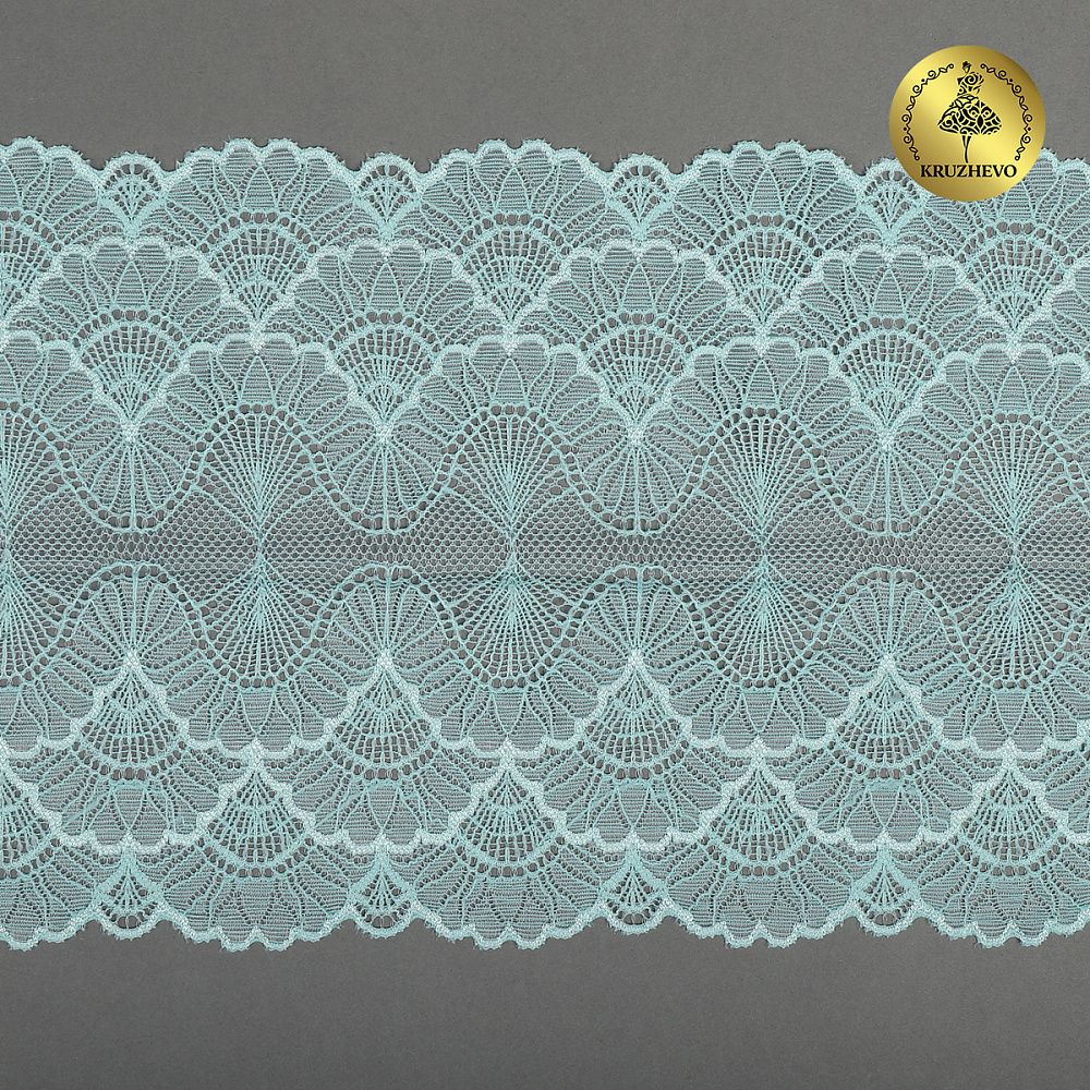 Кружево эластичное (стрейч) 8034 195мм цв.F201 мята, 10 метров, Kruzhevo