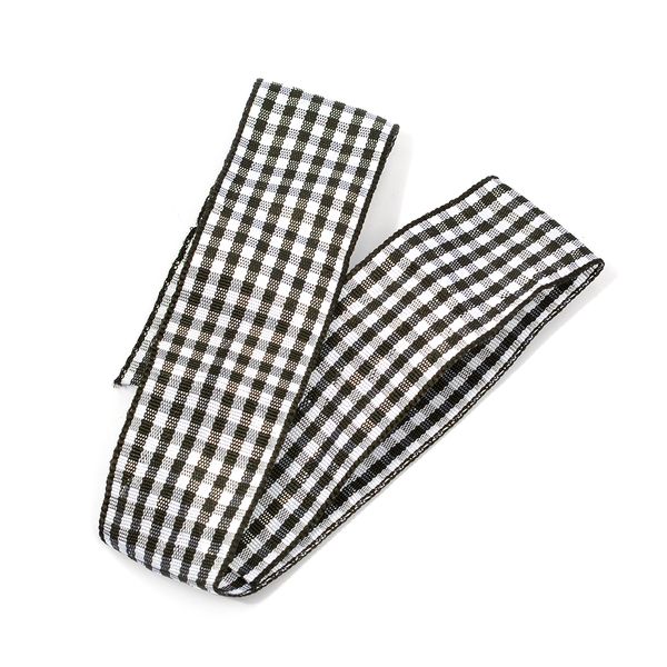 Лента тканевая с рисунком Клетка 25 мм, черный/белый, уп. 20 м