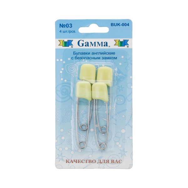Булавки английские безопасные 53 мм, 4 шт, 03 желтый, Gamma BUK-004