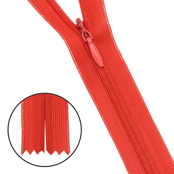 Молния потайная (скрытая) Т3 (3 мм) 1 зам., н/раз., 50 см, нейлон, F161 красный, 10 шт