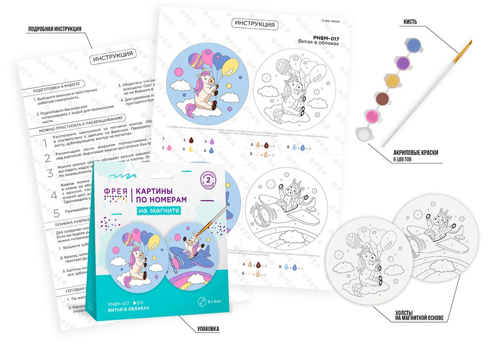 Картина по номерам Фрея PNBM-017, Витая в облаках, (на магните) 9х9 см