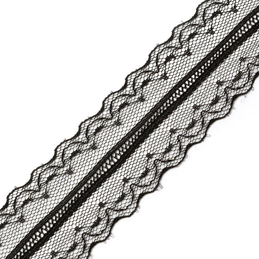 Кружево отделочное в стиле "трикотаж" 35 мм, диз. 929, цв.черный, уп. 22,86 м Кружево отделочное в стиле "трикотаж" 35 мм, диз. 929, цв.черный, уп. 22,86 м