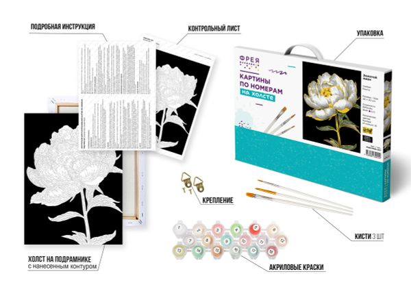 Картина по номерам Фрея PNB/PMB-307, Золотой пион, (эффект черного холста с краской-металлик) 40х30 см