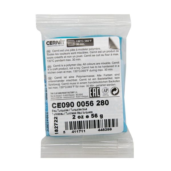 Полимерная глина Cernit №1 запекаемая, классическая 56-62 гр, 280 ярко-бирюзовый