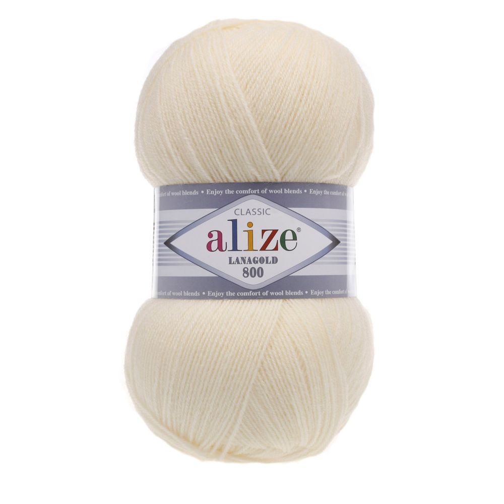 Пряжа Alize (Ализе) Lana Gold 800 / уп.5 мот. по 100 г, 800м, 001 кремовый A