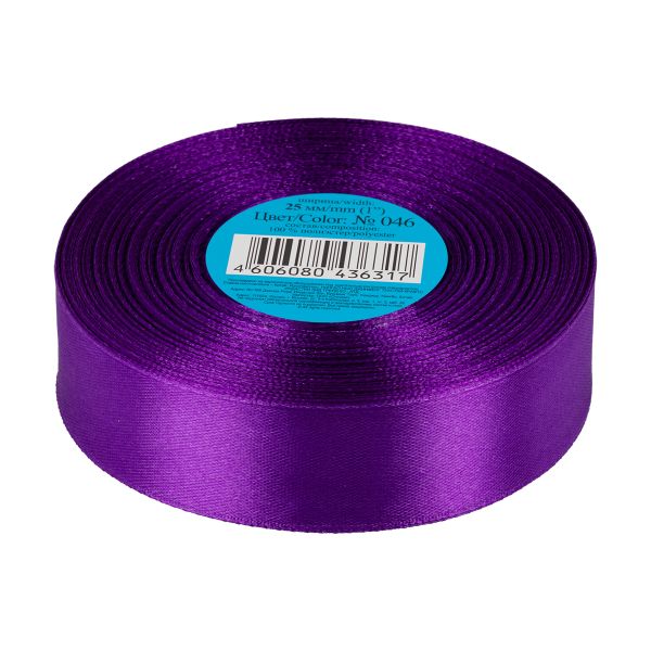 Лента атласная 1-сторонняя 25.0 мм / 33±2 метра, №046 лиловый, в термоплёнке, Gamma