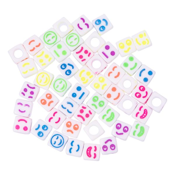 Бусины пластик ⌀6 мм, 500 шт (10х50 шт), №02 смайлики, Hobbius ABFB-01
