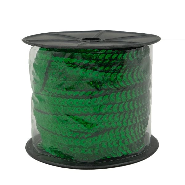 Тесьма пайетки, 6 мм, 73м (50104 зеленый)