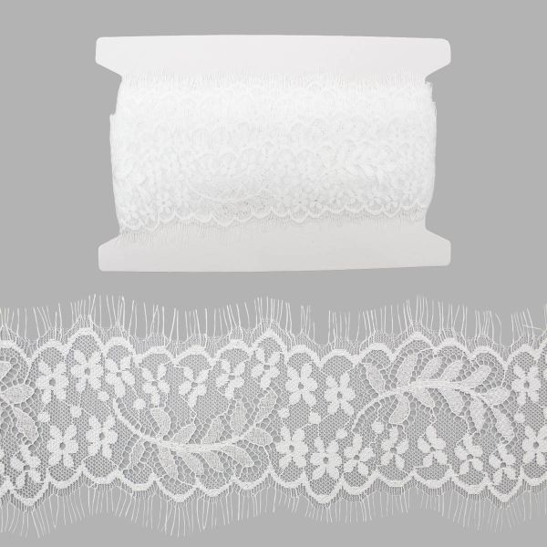 Кружево шантильи (реснички) на сетке 80 мм, белый, 15 м