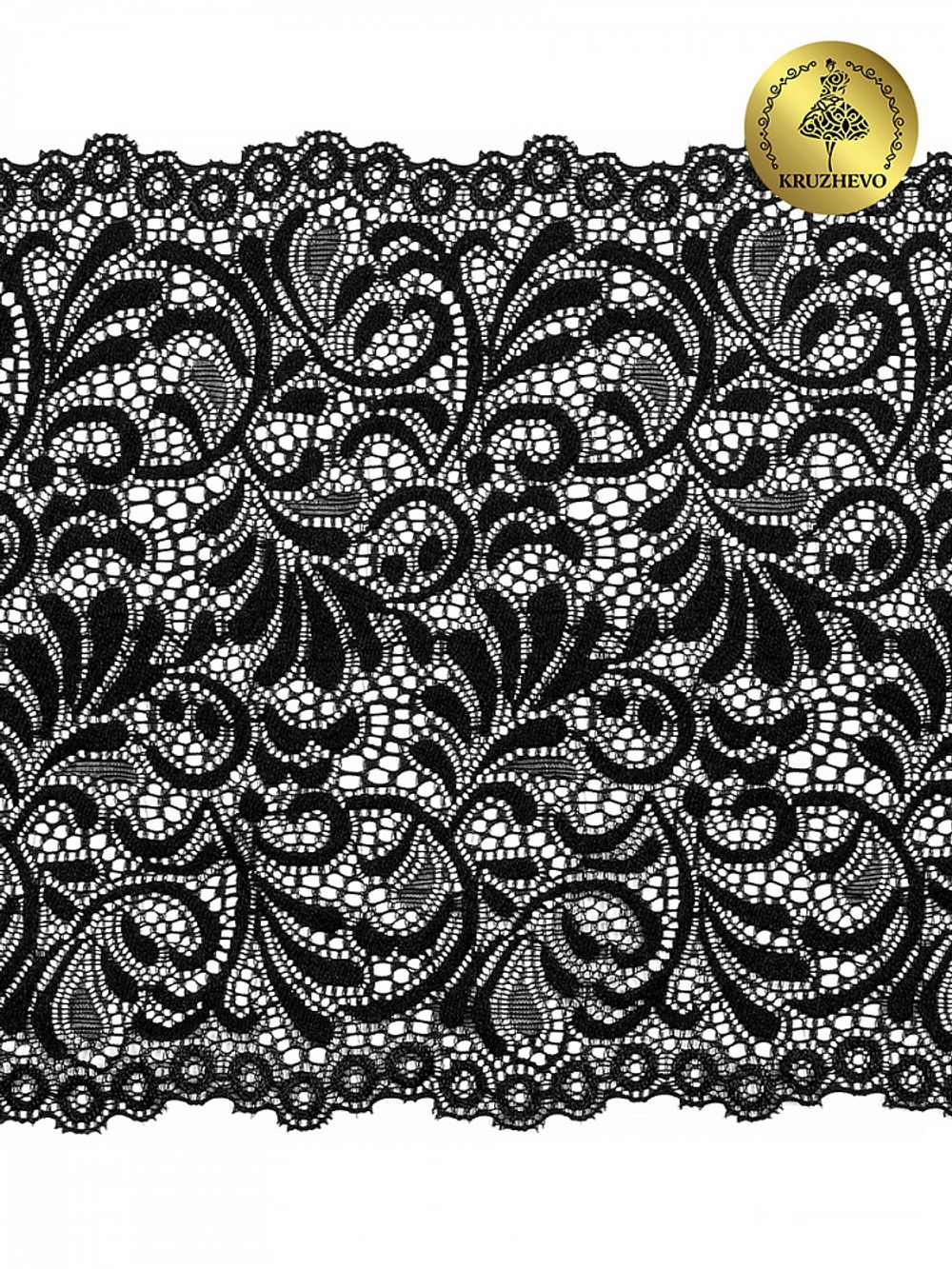 Кружево бельевое эластичное 180 мм / 20 м, 240, цв.2 черный, Kruzhevo