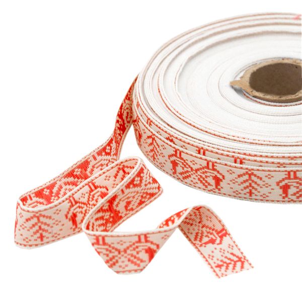 Лента (тесьма) жаккардовая 18.0 мм / 25±1 метров, Славянский орнамент Оберег, рис.9507 (красный) С3771Г17