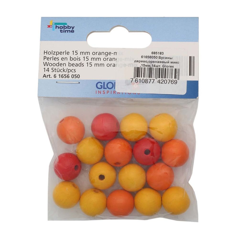 Бусины дерево оранжевый микс, 15 мм, 14 шт, Glorex /TOS/