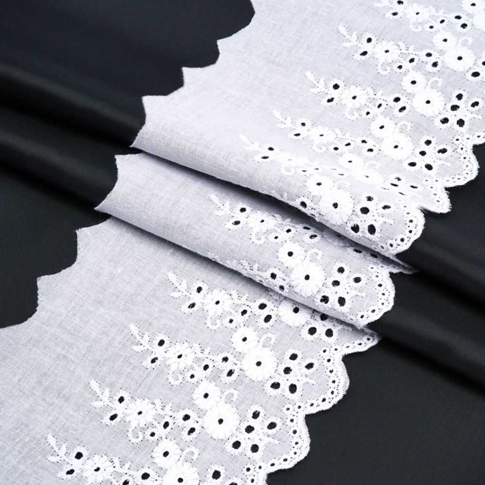 Кружево шитьё х/б 117 мм / 3.4 метра, цвет белоснежный