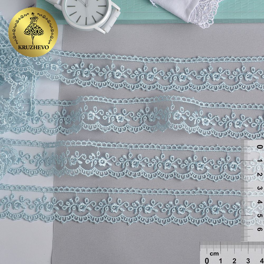 Кружево на сетке 25 мм, диз. 468, цв.09 голубой, уп.9 м, Kruzhevo