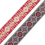 Лента (тесьма) жаккардовая 35.0 мм / 7 метров, золото/красный, 4101-1