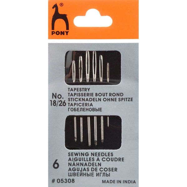 Иглы ручные для гобеленовых и трикотажных тканей № 18-26, 6 шт, Pony