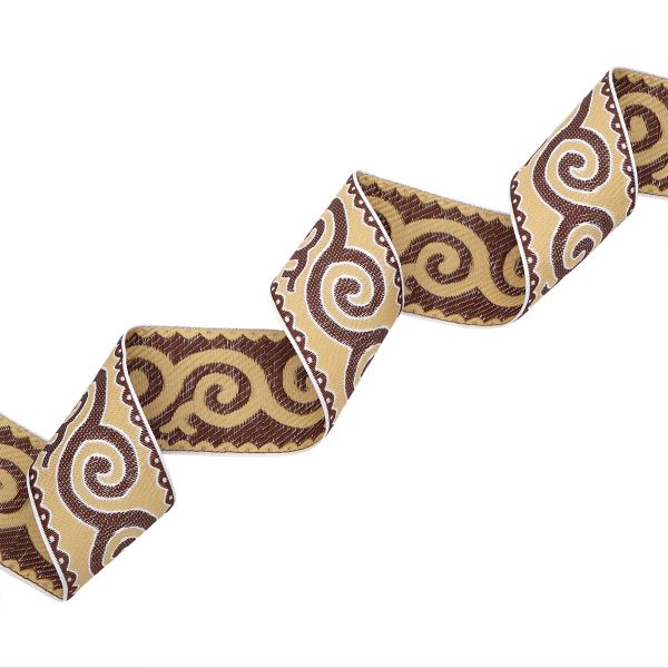 Лента (тесьма) жаккардовая 50.0 мм / 25 метров, Славянский орнамент Оберег, рис.9605, белый/коричневый/бежевый, С3775Г17