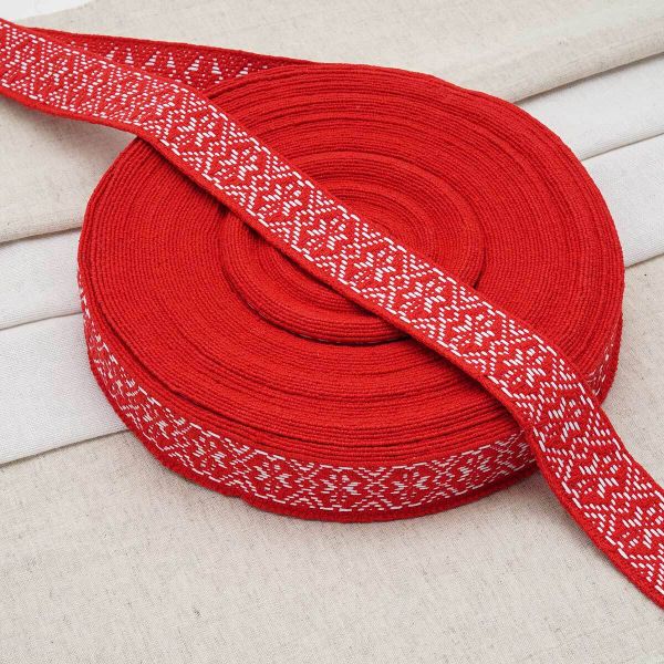 Лента для поясов 38 мм / 25 метров, рис. 9843, красный/белый, С3822Г17
