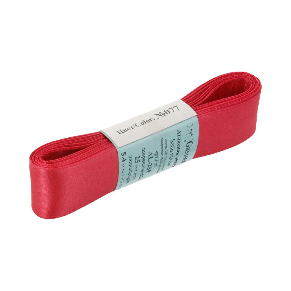 Лента атласная 1-сторонняя 25.0 мм / 5 шт по 5.4 метра, №077 бордовый, Gamma AL-25P Лента атласная 1-сторонняя 25.0 мм / 5 шт по 5.4 метра, №077 бордовый, Gamma AL-25P