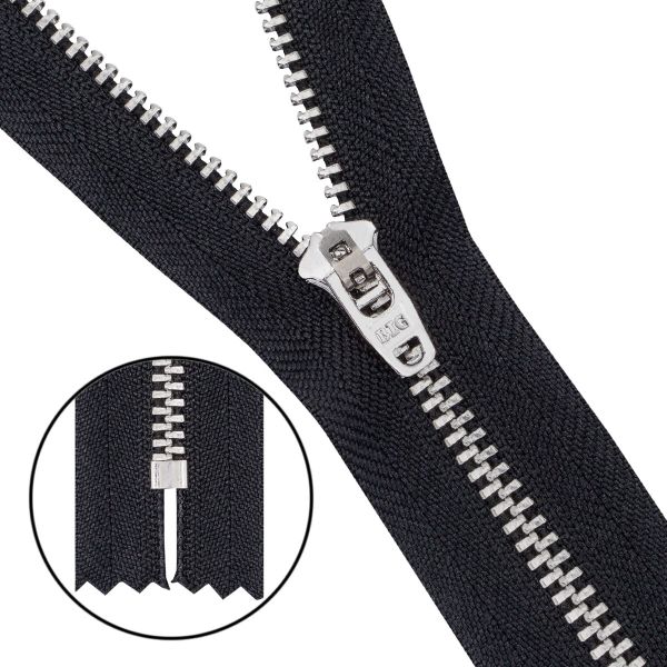 Молния металл джинсовая Т5 (5 мм) 1 зам., н/раз., 14 см, черный, 39083/14-Н, 10 шт