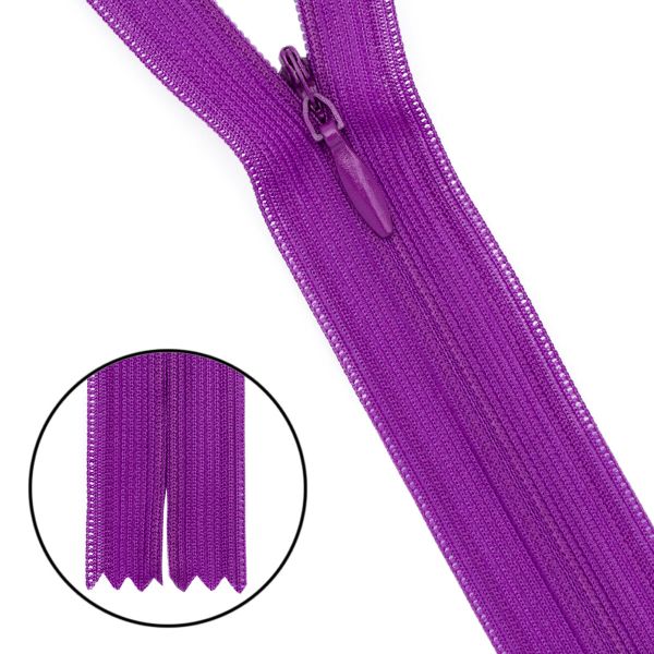 Молния потайная (скрытая) Т3 (3 мм) 1 зам., н/раз., 50 см, нейлон, F339 т.сиреневый, 10 шт