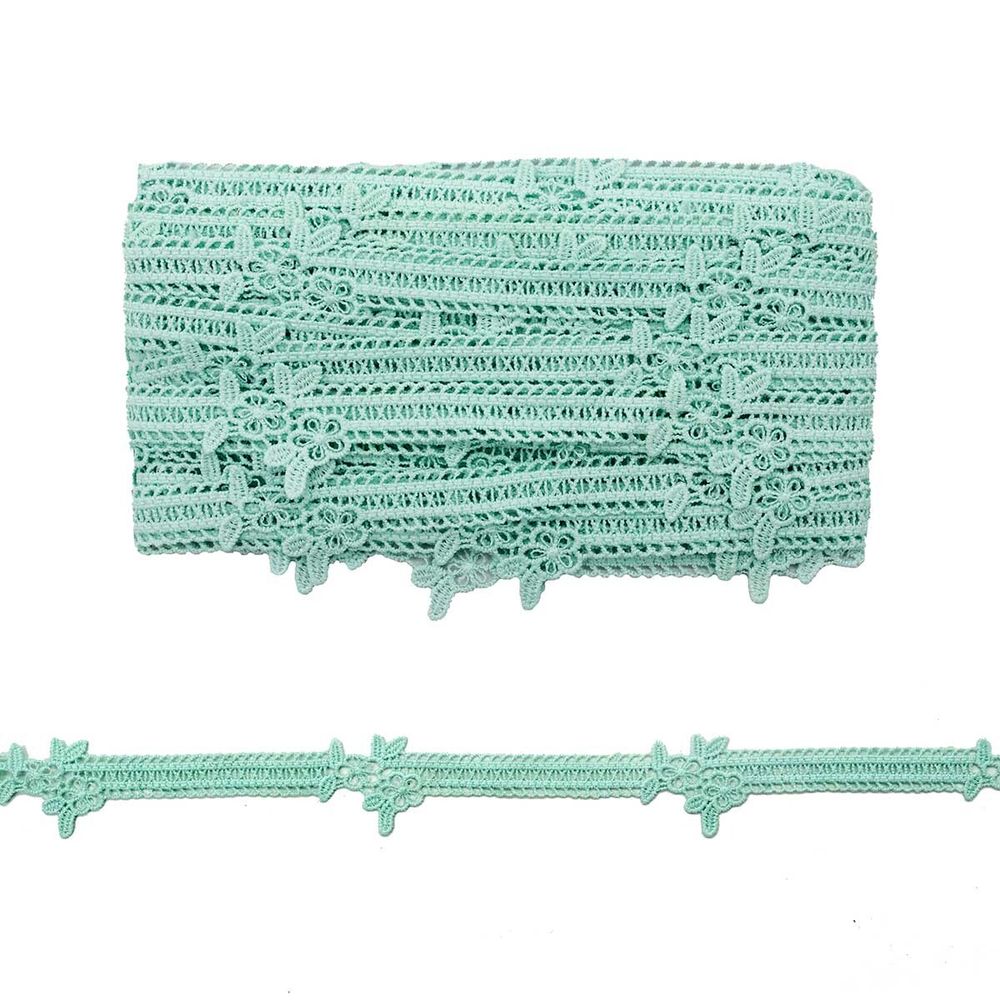 Кружево гипюр (плетёное) (матовое) 30 мм, 13.72м, цв.136 мятный