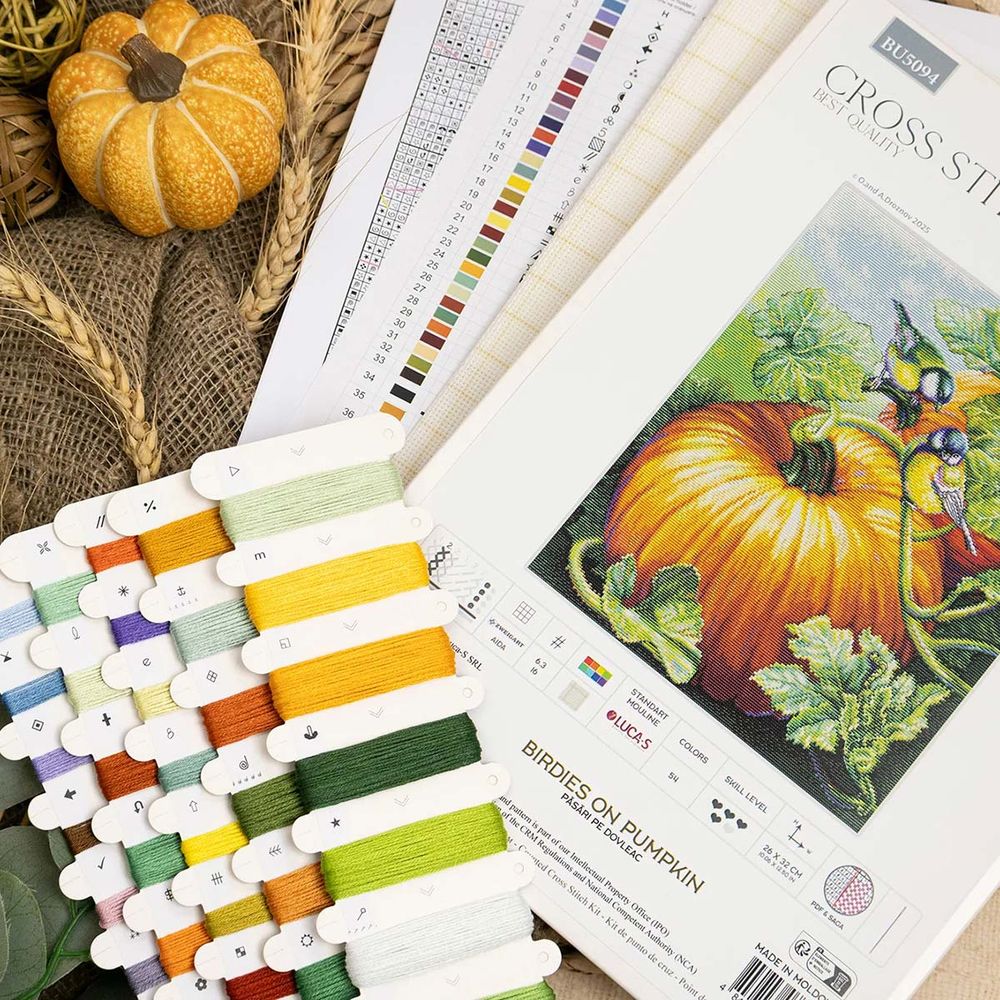 Набор для вышивания нитками Luca-S, Птички на Тыкве, 26х32см