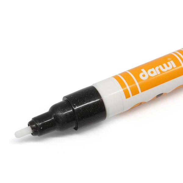 Маркер для ткани Darwi TEX Glitter, 2мм, с блестками, 100 черный