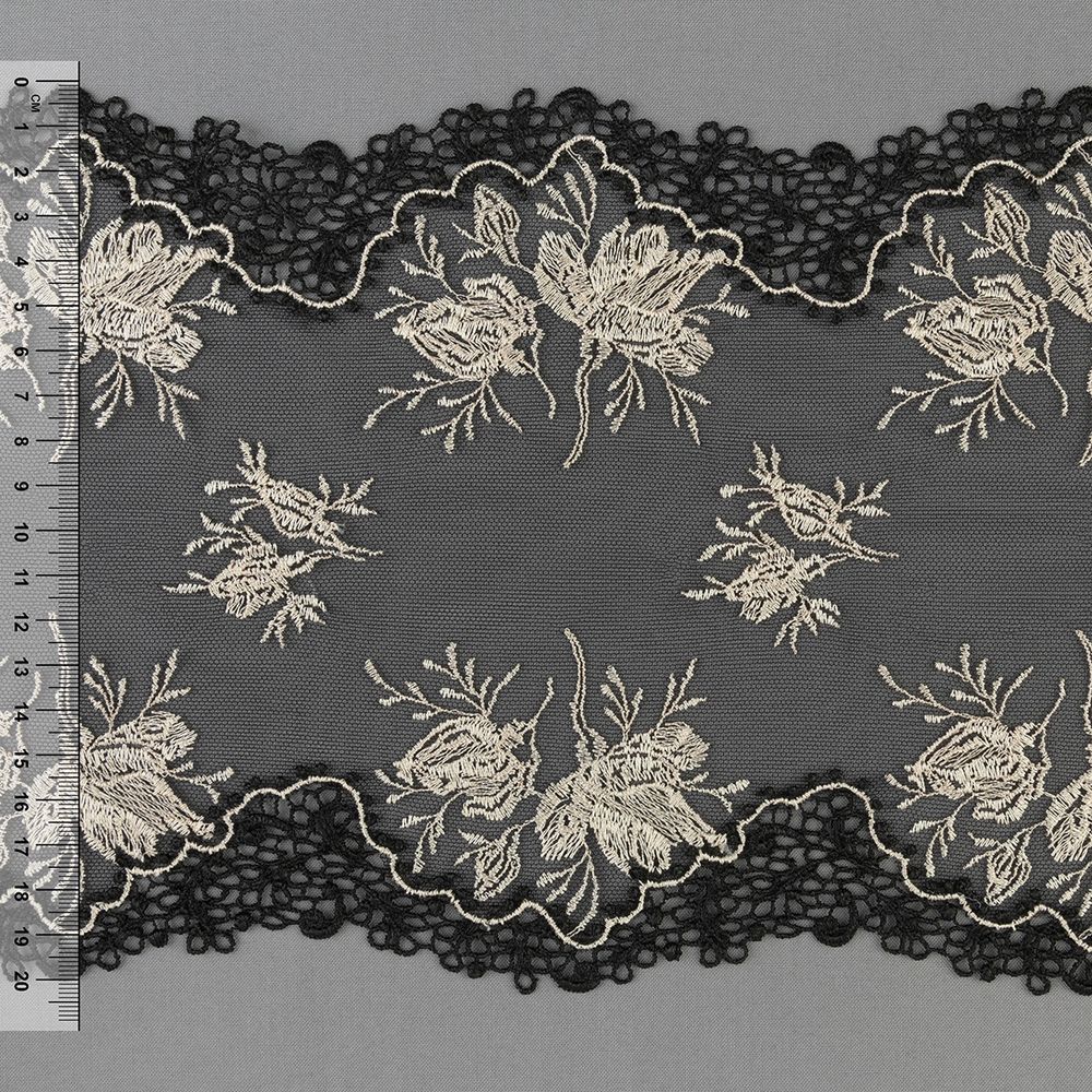 Кружево на сетке широкое 200 мм / 14±0.2 м, Турция, бежевый, Gamma GCKM-200-01