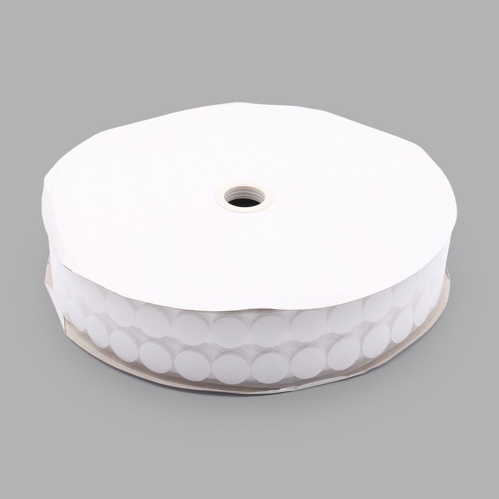 Лента контактная липучка (велкро) клеевая круг ⌀20 мм ПАРА (крючок+петля), 22 г/м, белый, уп.1100 пар, 6131-2061