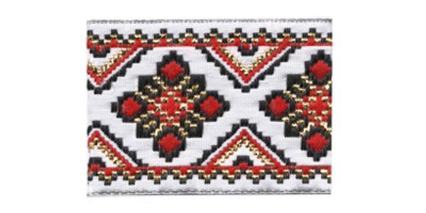 Лента (тесьма) жаккардовая 35.0 мм / 10±0.5 метров, белый/красный, Gamma TRJ-55