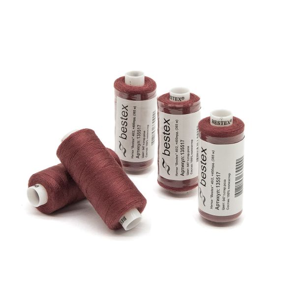 Нитки швейные бытовые Bestex 40/2, 365 м (400 ярд) / 10 кат., 047 коричнево-розовый