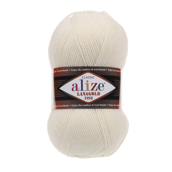 Пряжа Alize (Ализе) Lana Gold Fine / уп.5 мот. по 100 г, 390м, 062 молочный A