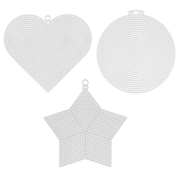 Канва пластиковая 15 шт в упак. (5х3 шт в упак.), 100% полиэтилен, ассорти большое (круг+сердце+звезда), Gamma KPL-08