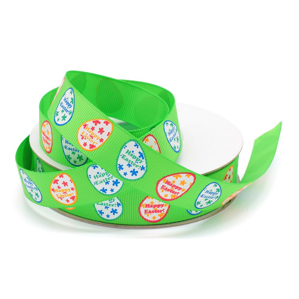 Лента репсовая (в рубчик) PREMIUM Пасха 20 мм, 22,5м (555 зеленый)