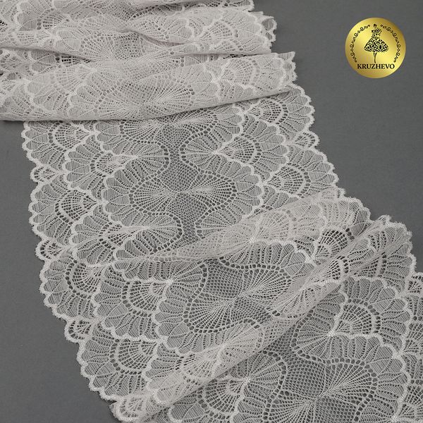 Кружево эластичное (стрейч) 8034 195мм цв.F102 молочный, 10 метров, Kruzhevo