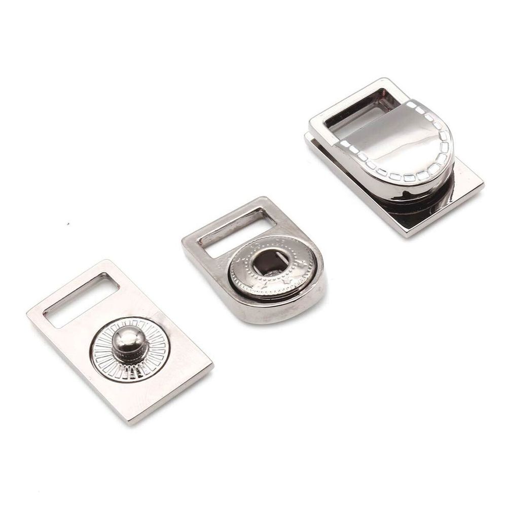 Застежка декоративная с кнопкой 10.5 мм чер.никель / цв. белый отстрочка мет, 4 шт