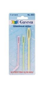 Иглы ручные для вязаных изделий, 3 шт, ассорти (c изогнутым носиком 2.0х72 мм, прямая 2.0х72 мм, прямая 3.0х90 мм), Gamma NL-003