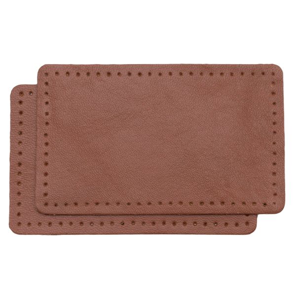 Заплатки пришивные из кожи, прямоугольник 6х9,6см с перфорацией, 2 шт, 100% кожа, 02 светло-коричневый, 9113