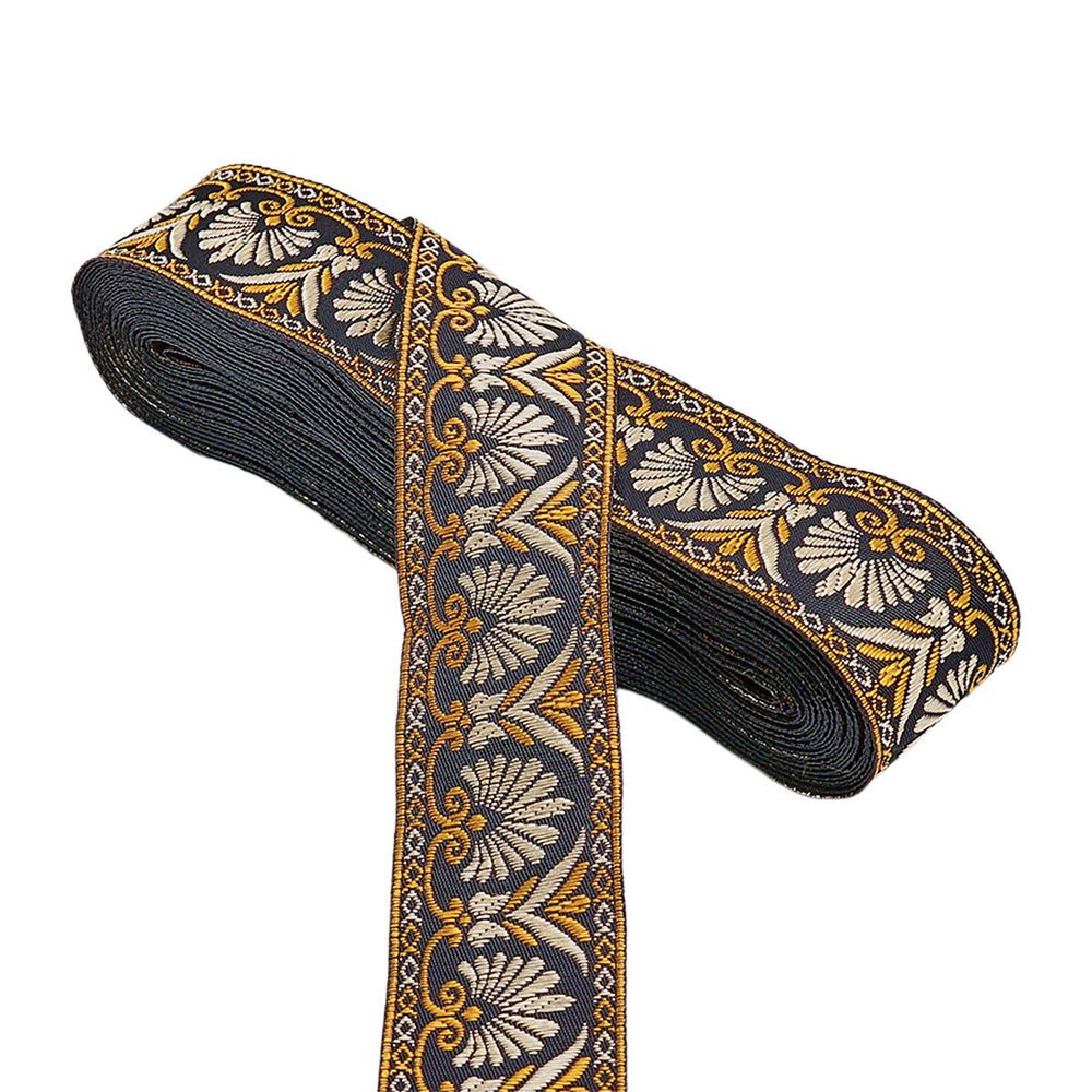 Лента (тесьма) жаккардовая 33.0 мм / 10±0.5 метров, черно-золотой, 3AR2681