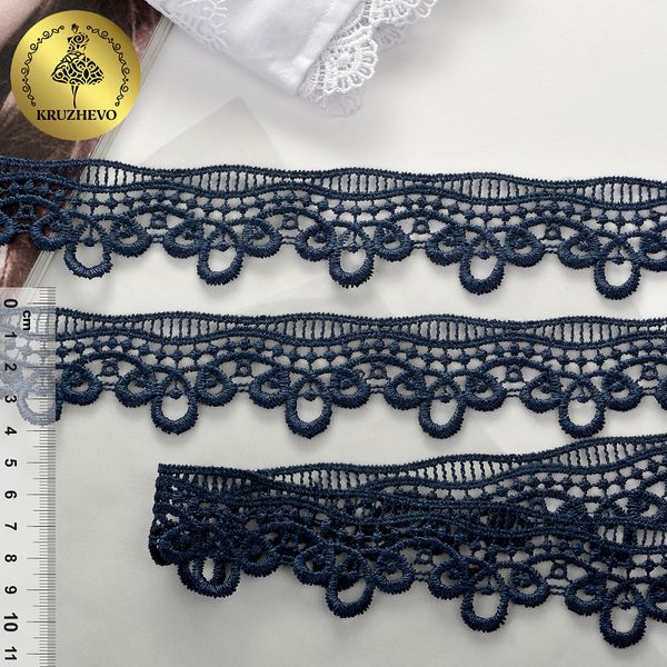 Кружево гипюр (плетёное) 40 мм, диз. 163, цв.3026 т.синий, уп. 13.71 м, Kruzhevo